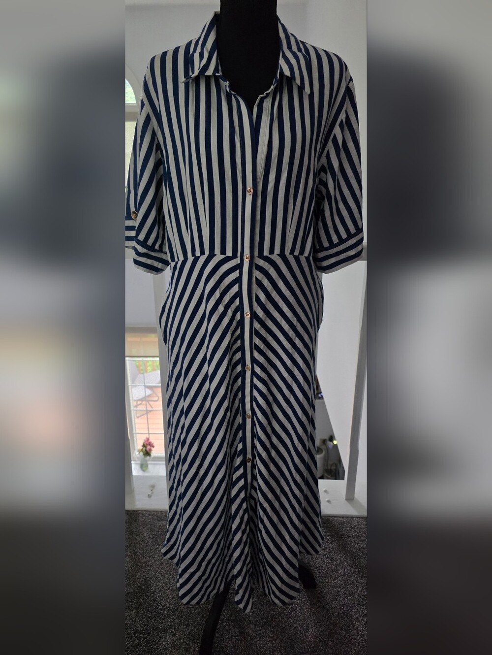 Classic Navy and White Striped Button-Front Dress